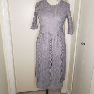 Crochet Lace Midi Dress in Gray
